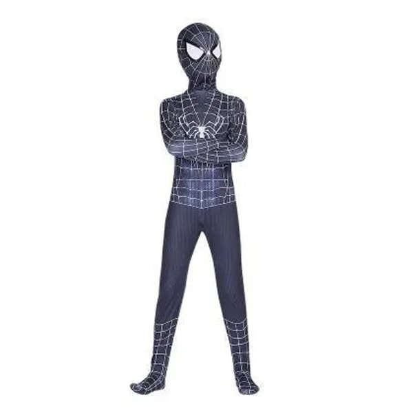 Svart Spiderman Kostym Venom Cosplay Overall för Barn Pojkar Black Spiderman 11-12Years = EU146-152