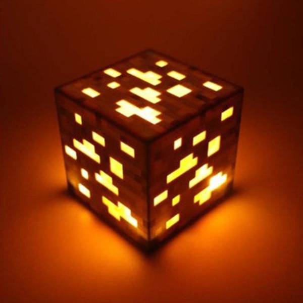 Minecraft LED-lampa fyrkantig utskärning Uppladdningsbar nattlampa Orange
