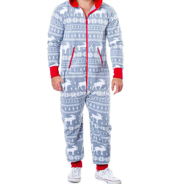 Män's Byxor Dragkedja Huva Långärmad Dam Jul Tryckt Jumpsuit Pyjamas Rollbacks D XL