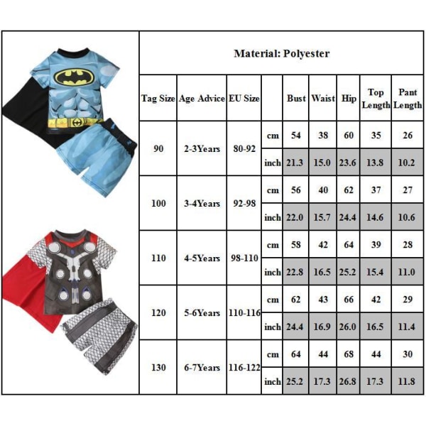 Batman Outfits kortärmad skjorta Shorts Cape Set för barn pojkar Batman 3-4 Years = EU 92-98