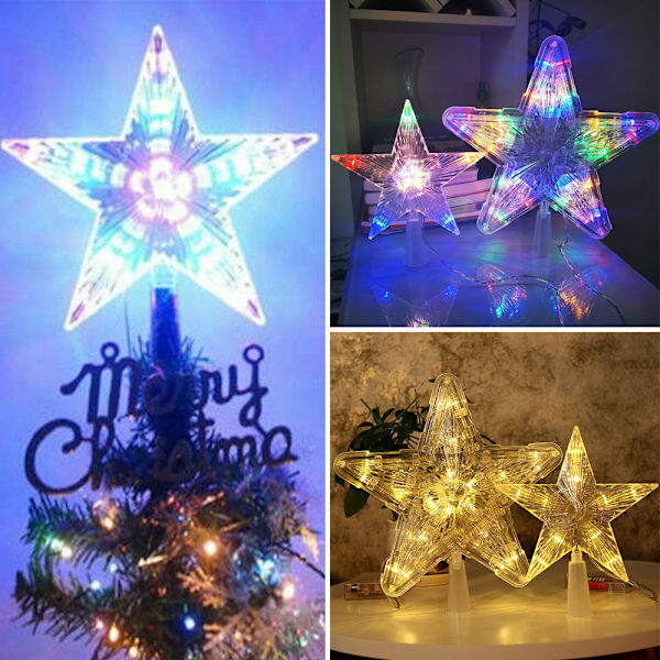 Christmas Tree Top LED Star Light Femuddig Lampa Juldekor 10 lights S