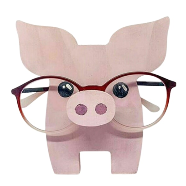 Cartoon Animal Glasögon Fodral Förvaringsställ Desktop Naturl Trä pink pig