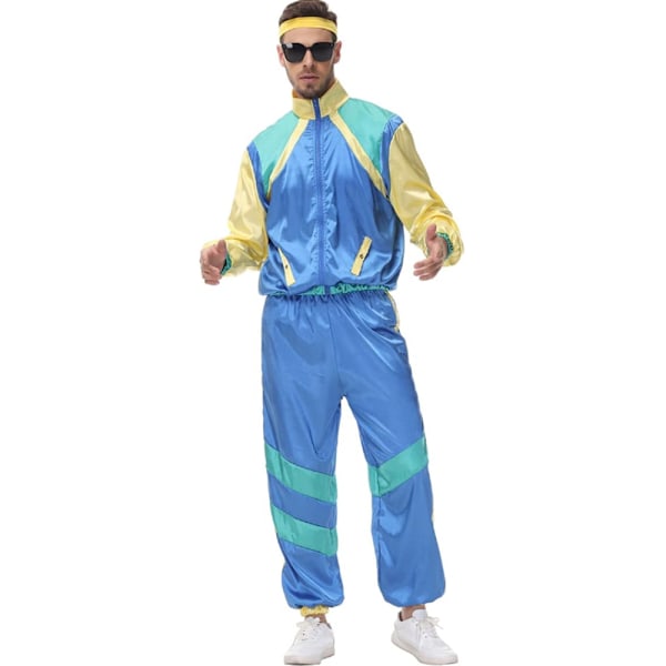 80- och 90-tals Kostym för Kvinnor och Män Retro Spårkostym Set Hip Hop Kläder Kostym Fest Outfit Blue XL