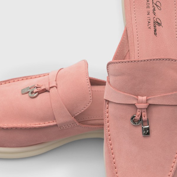 LORO PIANA Charms Walk utsmyckade mockasiner i mocka Pink 40