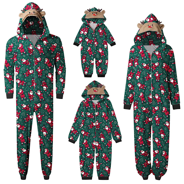 Julmatchande Familjepjys Set med Santa-Tryckta Jumpsuits, Sömnkläder, Semester-Pjs för Vuxen/Barn/Baby Kids-Green 130cm