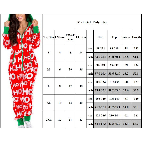 Dambyxor Kvinnor Dragkedja Huva Långärmad Dam Jultryckt Jumpsuit Pyjamas Rollbacks C XL