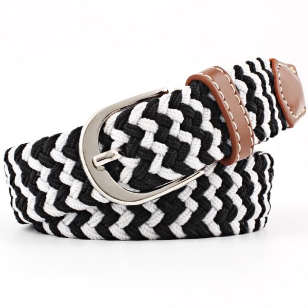 Stretchig vävd flätad spänne midjebälte för damjeansbyxor black+white