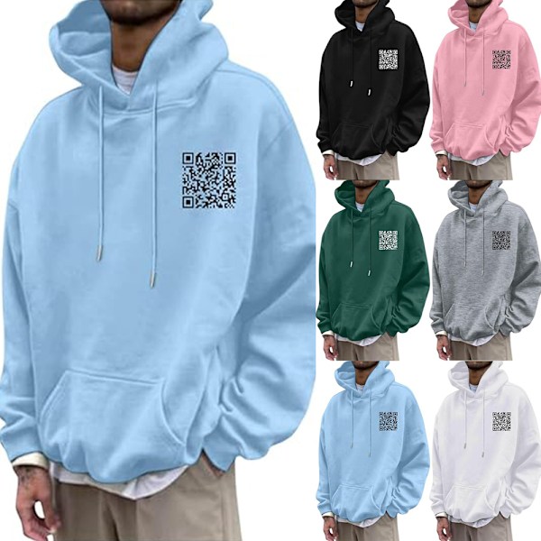 Rolig Fu QR-kod Hoodie, Skämt Rolig Hoodie Unisex, Vinter Tjock Tröja Light Blue 5XL