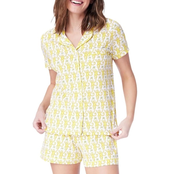 Pyjamas Set för Kvinnor, 2-delad Knapp-Ner Apor Strandshorts Set Y2k Loungewear Pjs för Jul Thanksgiving Presenter Yellow M