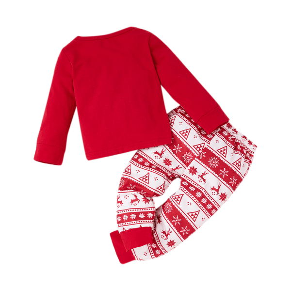 Girl Christmas Tvådelad set Rund Pullover och Byxor red 110CM