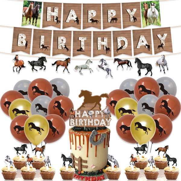 Grattis på födelsedagen Banner Dekorationer Ballonger Tårta Topper för barn Blond Grå Guld Western Cowboy