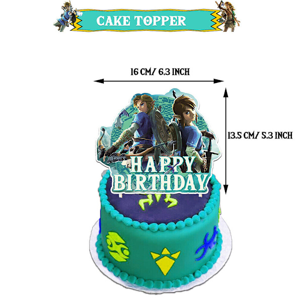32 stk. Zelda-bursdagsfestdekor inkluderer banner og kaketopper