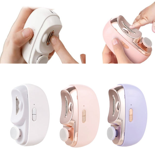3-i-1 Automatisk Elektrisk Nagelklippare med Polering, Säker och Bekväm Nagelklippare, Tvåhastighetsjustering Elektrisk Nagelklippare för Tår Pink