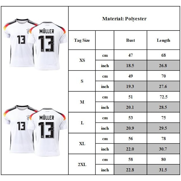 2024 Tyskland Hemma Fotbollströjor, NO.13 Mueller Fotbollströja, Sport Träning Kortärmad Fotbollstopp för Herr Fotbollströja XL