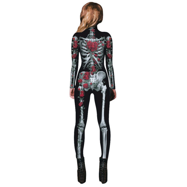 Halloween Skeleton Rose Bodysuit Cosplay Kostymfest för damer S