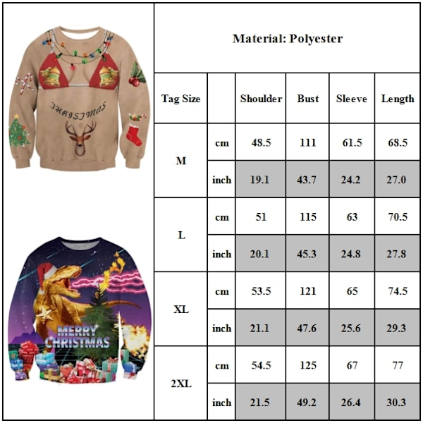 Unisex Jultröja för Herrar och Damer 3D Rolig Tryckt Tröja Hoodie Höst Vinter Tröjor Jumper Toppar #2 XL