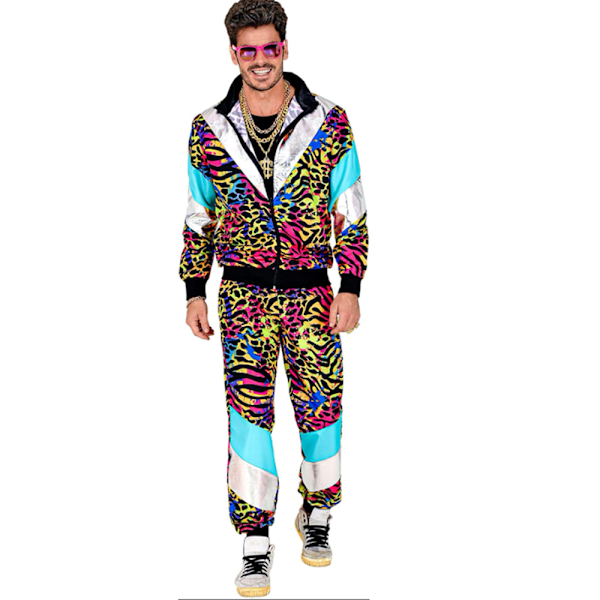 Herre 2 stk 80-talls 90-talls antrekk for menn Hippie vindjakke og bukse sett Neon Disco Halloween Party kostyme klær C M
