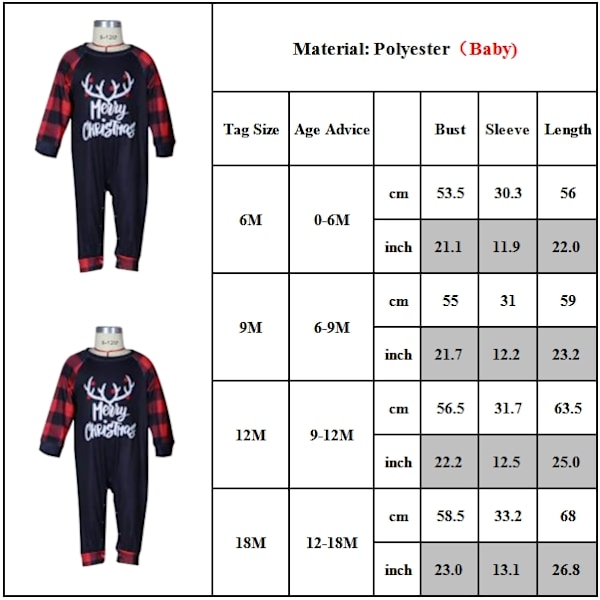 Familjematchande pyjamas för barn, spädbarn och vuxna till jul - Rutmönster - Pyjamasuppsättning för vuxna Baby 0-6M