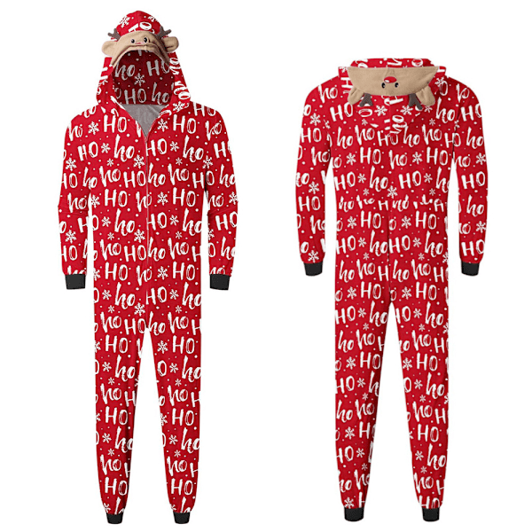 Julmatchande Familjepjys Set med Santa-Tryckta Jumpsuits, Sömnkläder, Semester-Pjs för Vuxen/Barn/Baby Men-Red M