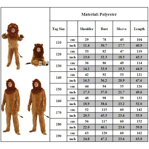 Halloween-asut, sarjakuvalejona-haalarit, COS-eläinjuhlaesitykset, aikuisten ja lasten vanhempi-lapsi esiintymisasut 140cm