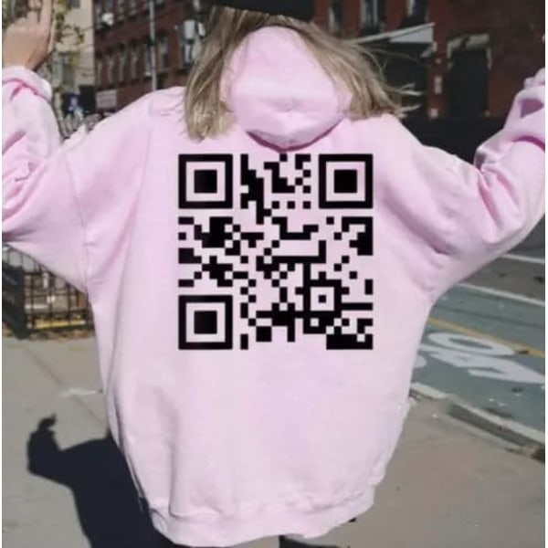 Rolig Fu QR-kod Hoodie, Skämt Rolig Hoodie Unisex, Vinter Tjock Tröja Pink L