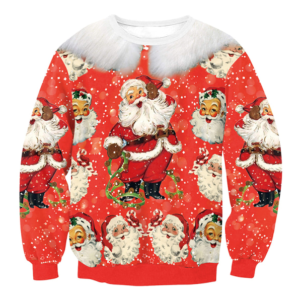 Jul 3D Print Ugly långärmad tröja T-shirt Pullover Xmas Top Santa Claus L