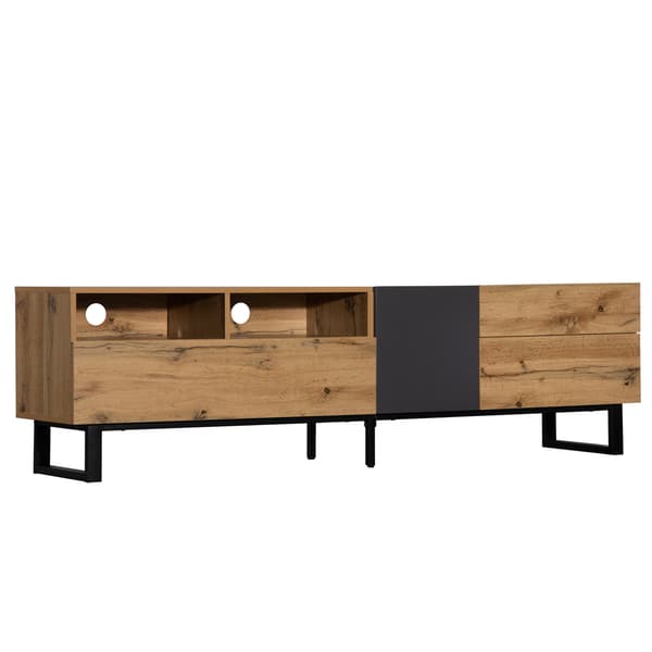 Modern TV-bänk i colorblocking-stil med träådring, 180 cm