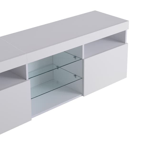 Vit modern TV-bänk, ljus panel, variabel LED-belysning, för vardagsrum och matrum, 180 cm
