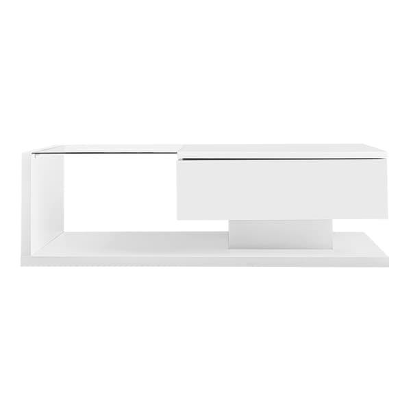 Soffbord, högglans vit. Sidobord, soffbord med glas och LED-effekt.