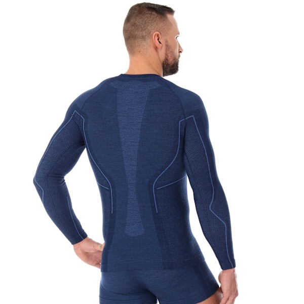 Herr långärmad t-shirt Brubeck ACTIVE WOOL Underkläder termisk Merinoull Marinblå XL