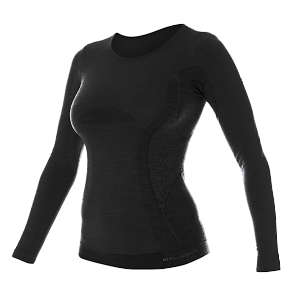 Långärmad T-shirt för kvinnor BRUBECK COMFORT WOOL Termoaktivunderkläder MERINOULL Svart L