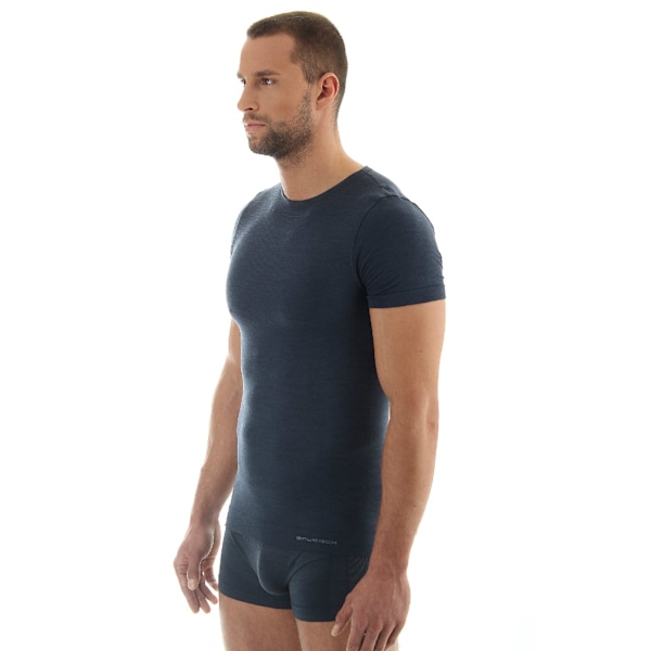 Kortärmad T-shirt för män BRUBECK COMFORT WOOL Termounderkläder MERINOULL Mörk denim M