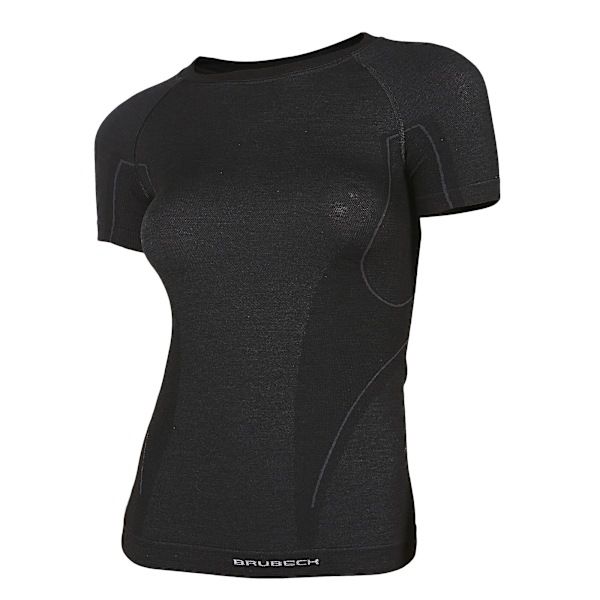 Dam kortärmad t-shirt Brubeck ACTIVE WOOL termoaktivunderkläder Merinoull Svart M