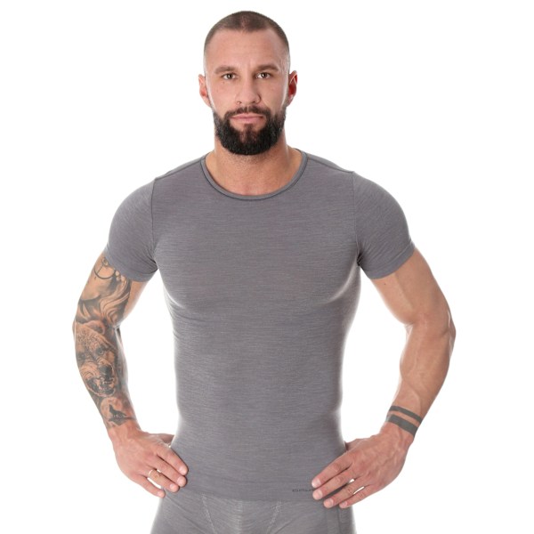 Kortärmad T-shirt för män BRUBECK COMFORT WOOL Termounderkläder MERINOULL Mörk grå L