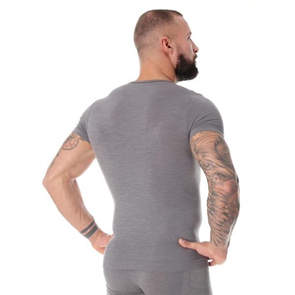 Kortärmad T-shirt för män BRUBECK COMFORT WOOL Termounderkläder MERINOULL Mörk grå L