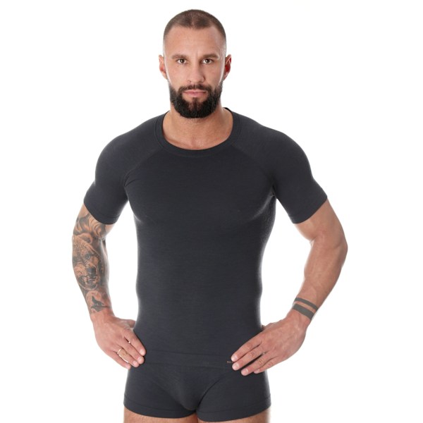T-shirt med kort ärm för herr Brubeck ACTIVE WOOL Termiska underkläder Merinoull Grafit M