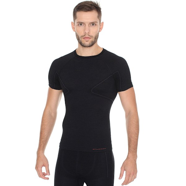 T-shirt med kort ärm för herr Brubeck ACTIVE WOOL Termiska underkläder Merinoull Svart M
