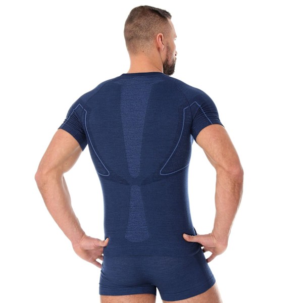T-shirt med kort ärm för herr Brubeck ACTIVE WOOL Termiska underkläder Merinoull Marinblå M