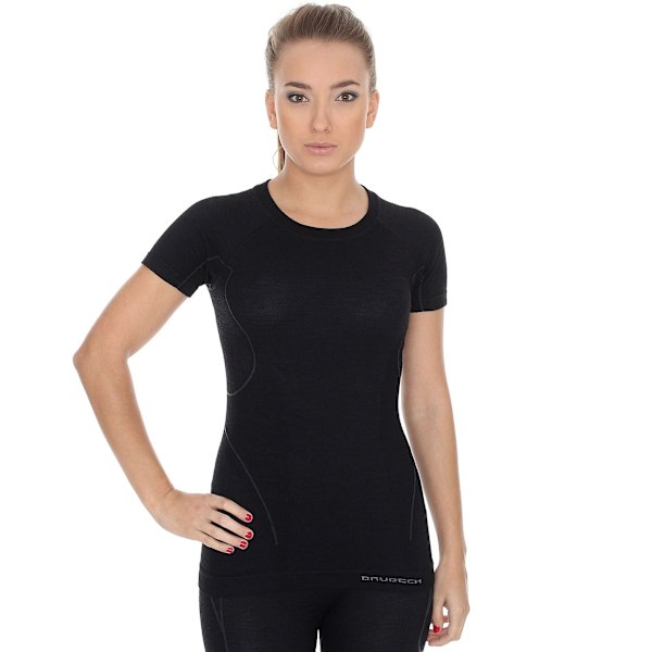 Dam kortärmad t-shirt Brubeck ACTIVE WOOL termoaktivunderkläder Merinoull Svart M