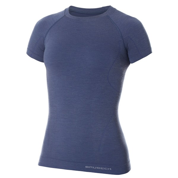 Dam kortärmad t-shirt Brubeck ACTIVE WOOL termoaktivunderkläder Merinoull Denim M