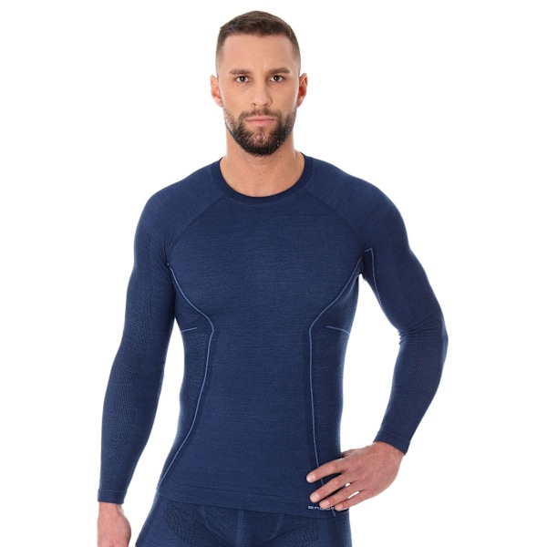 Herr långärmad t-shirt Brubeck ACTIVE WOOL Underkläder termisk Merinoull Marinblå
