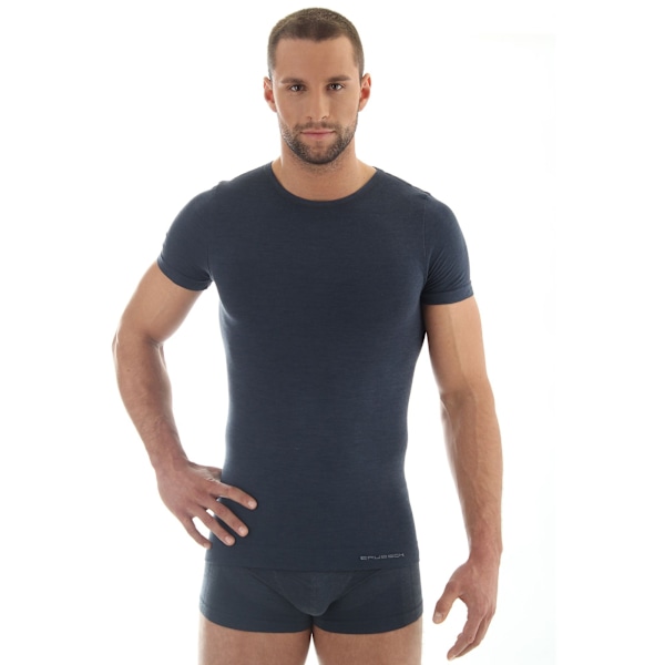 Kortärmad T-shirt för män BRUBECK COMFORT WOOL Termounderkläder MERINOULL Mörk denim