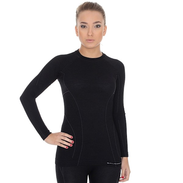 Långärmad T-shirt för damer Brubeck ACTIVE WOOL Termoaktivunderkläder Merinoull Svart L