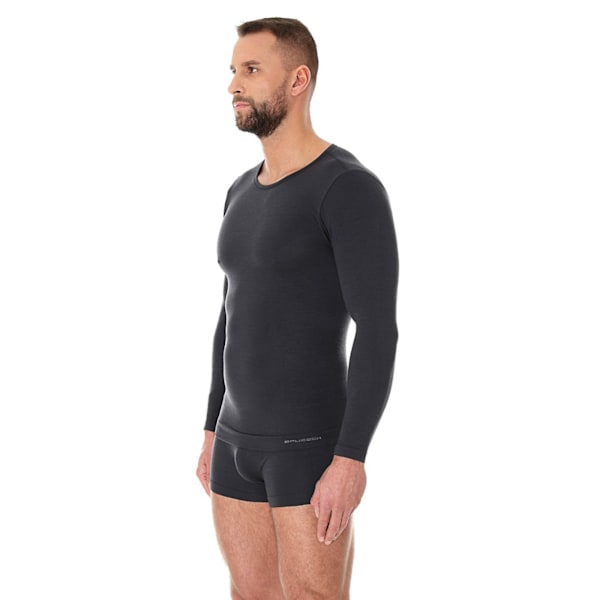 Långärmad T-shirt för män BRUBECK COMFORT WOOL Termounderkläder MERINOULL Grafit L