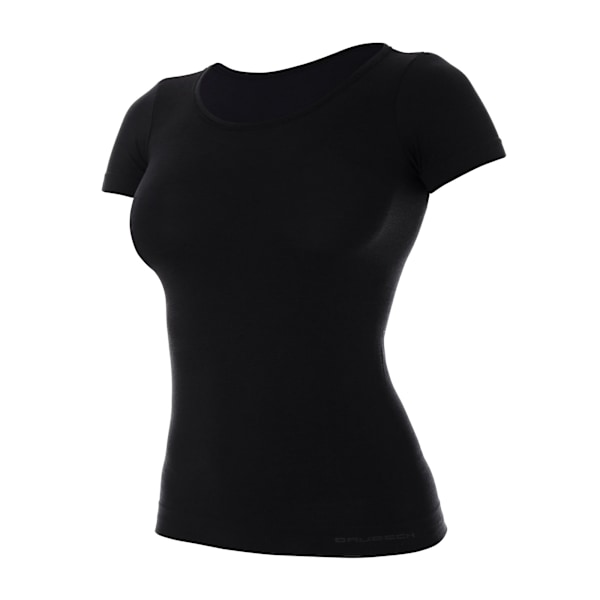 Kortärmad T-shirt för kvinnor BRUBECK COMFORT WOOL Termoaktivunderkläder MERINOULL Svart L
