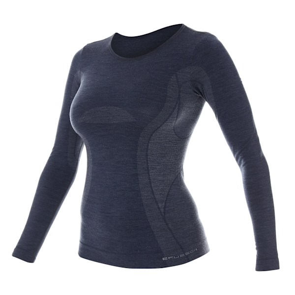 Långärmad T-shirt för kvinnor BRUBECK COMFORT WOOL Termoaktivunderkläder MERINOULL Mörk denim M