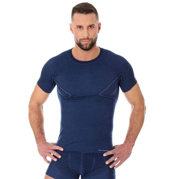 T-shirt med kort ärm för herr Brubeck ACTIVE WOOL Termiska underkläder Merinoull Marinblå M
