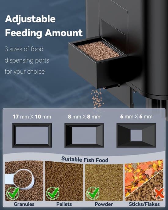 Automatisk Fiskefoderautomat – 320 ml – med Timer – Egnet til Piller og Pulverfoder – Egnet til Akvarier og Damme – Nem at Måle og Tilføje Foder