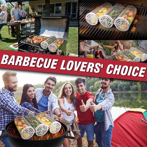 Nestable Rulle-Grillkurvsett, Grilltilbehør for Utendørs Grill