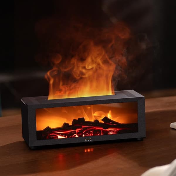 Diffuser og luftfugter med pejsflammedesign - Opgraderet version, med 7 flamme farver og lydløs drift. white